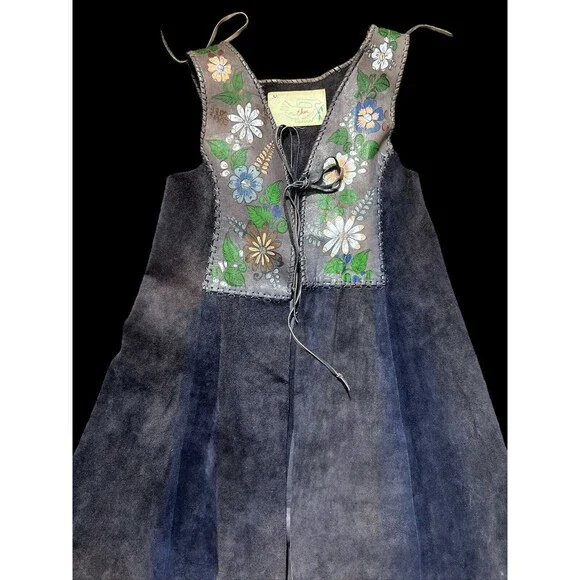 Vtg 70s Char Vest Duster Jacket Hand painted Floral Flower Boho Hippie Hippy - Picture 5 of 16